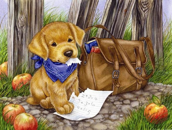 Живопись щенок в корзинке