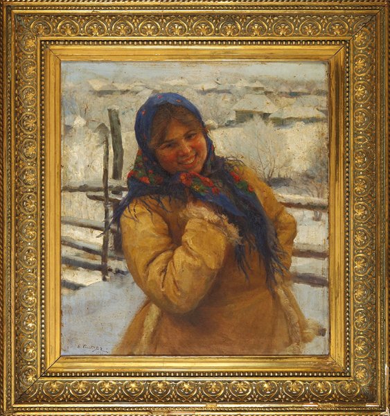 Картина девушка с синим платком на голове