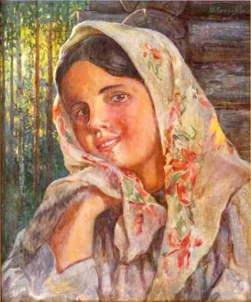 Женщина с букетом картина