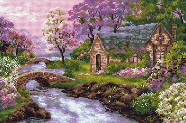 Весенний пейзаж Риолис вышивка