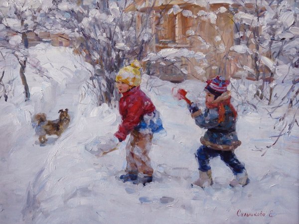 Елена Сальникова художник зима дети