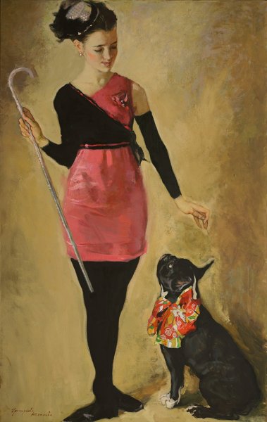 Картина девушка с собакой