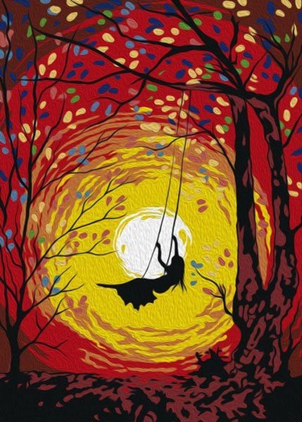 Осенний закат гуашью