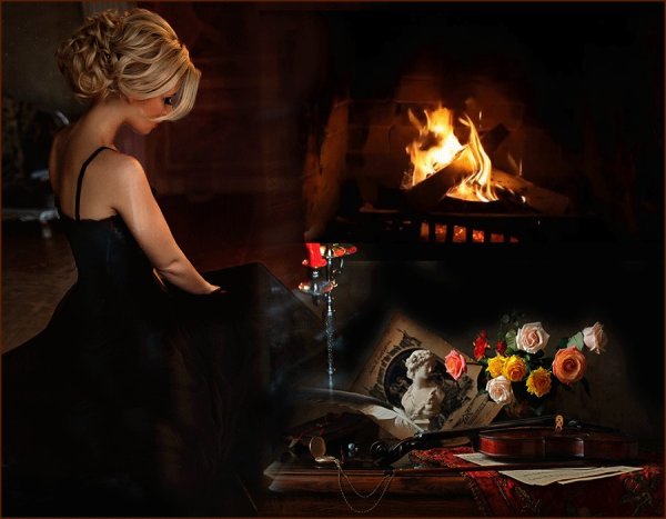 Женщина у камина