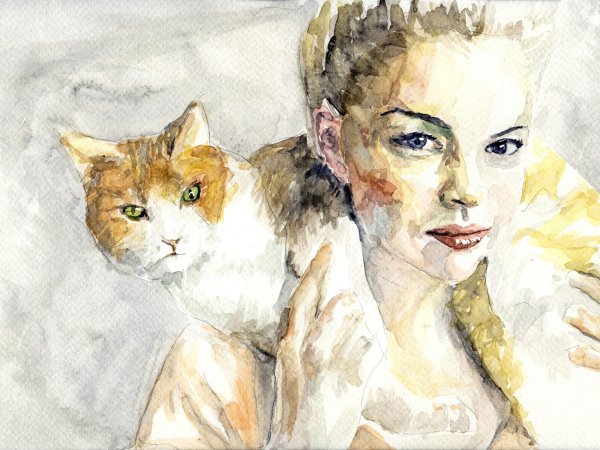 Человек и кошка живопись