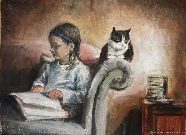 Девушка с котом в живописи