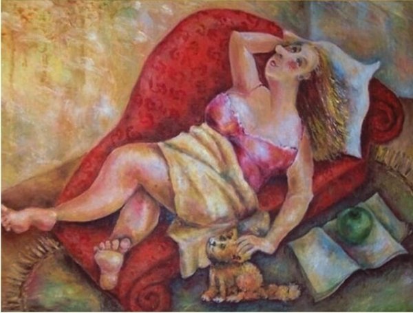 Женщина на диване жвапис