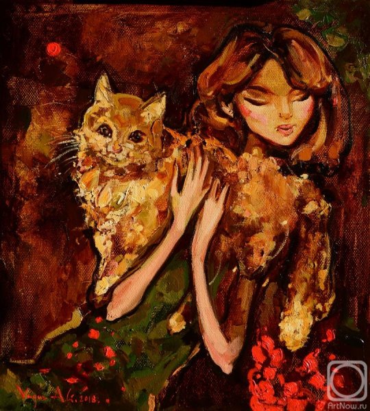 Женщина с котом живопись