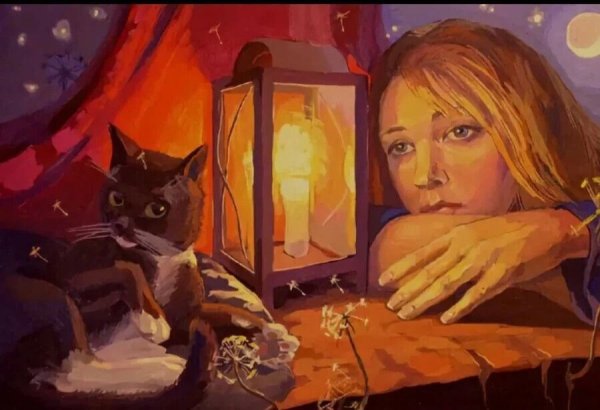 Девушка с котом в живописи