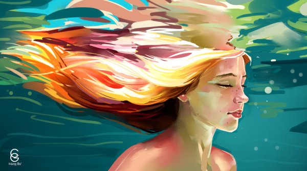 Лицо девушки и вода картина