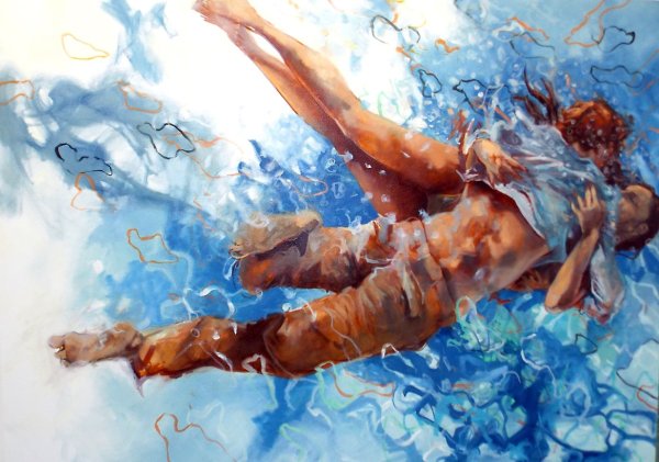 Девушка под водой акварель