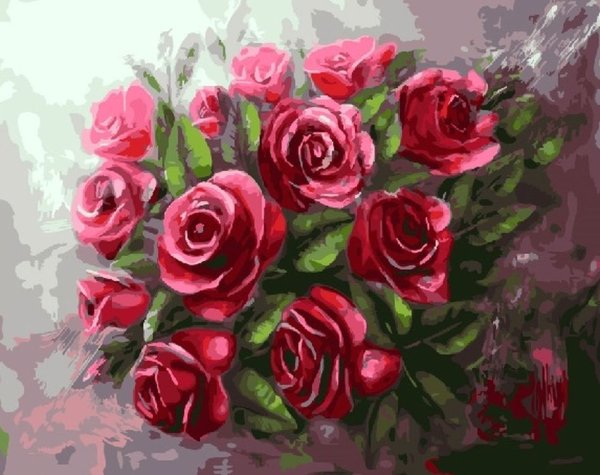 Красивый большой букет роз живопись