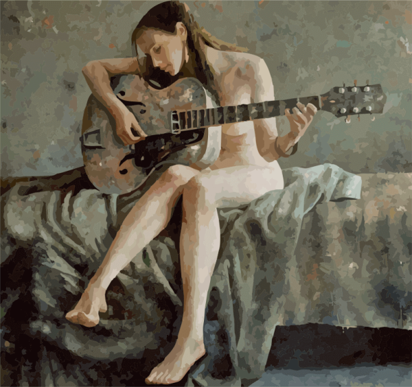 Девушка с гитарой живопись