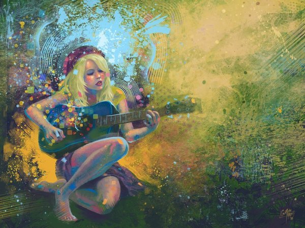 Девушка с гитарой картина