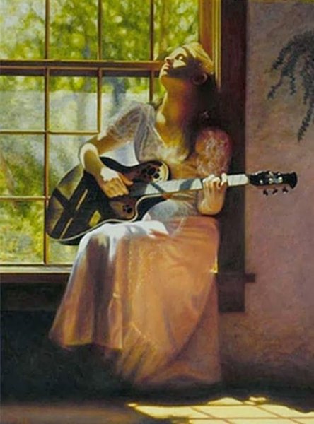 Девушка с гитарой картина