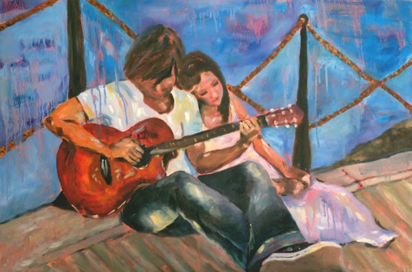 Мужчина с гитарой живопись