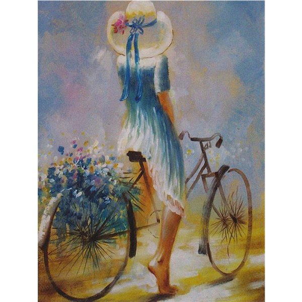Девушка на велосипеде картина маслом