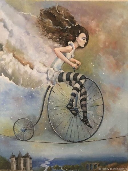 Девочка на велосипеде картина