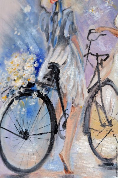 Девушка на велосипеде акварель