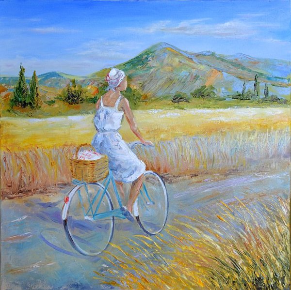 Велосипедисты живопись