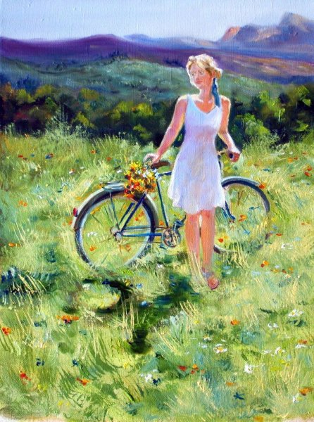 Цветков Виктор картина "велосипедная прогулка"