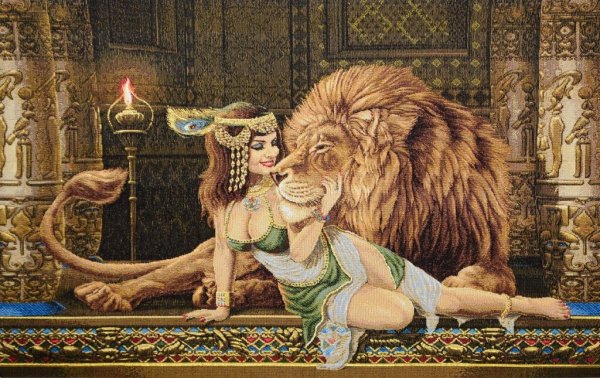 Картина гобелен Клеопатра со львом
