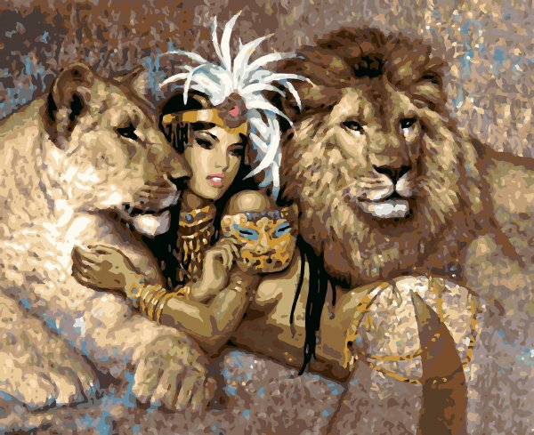 Paintboy картина по номерам "Клеопатра со львами" 40х50 см