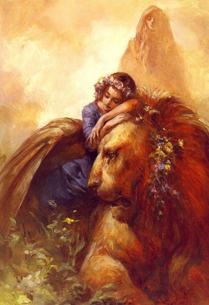 Девочка обнимает Льва