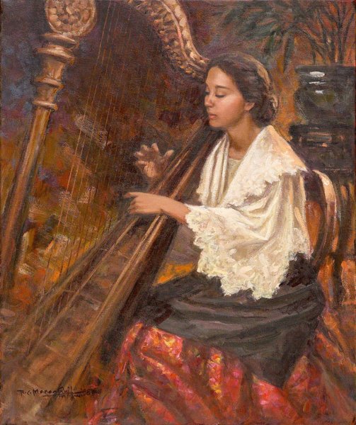 Девушка играет на арфе