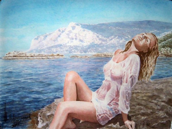 Девушка и море живопись