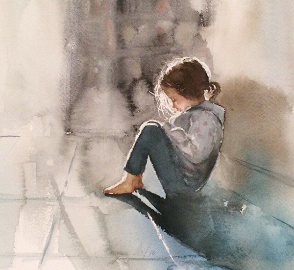 Грустные картины акварелью