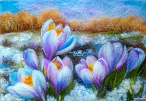 Живопись шерстью крокусы