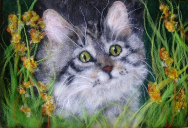 Шерстяная живопись коты