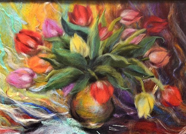 Картина из шерсти "лебедь"