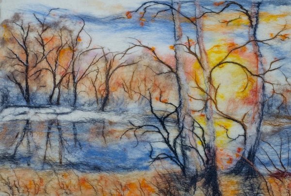 Шерстяная акварель горы