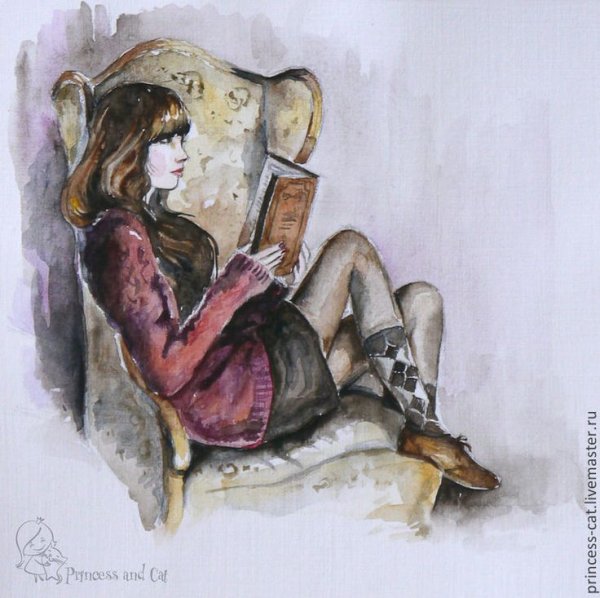 Девушка на кресле акварель