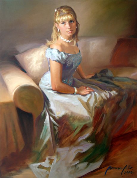 Живопись современная дама в кресле