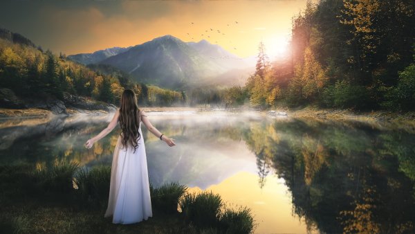 Девушка у реки живопись