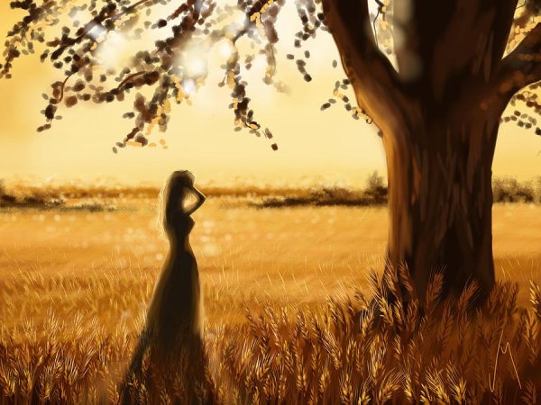 Девушка стоящая под деревом