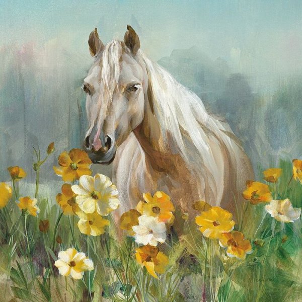 Лошади в цветах живопись