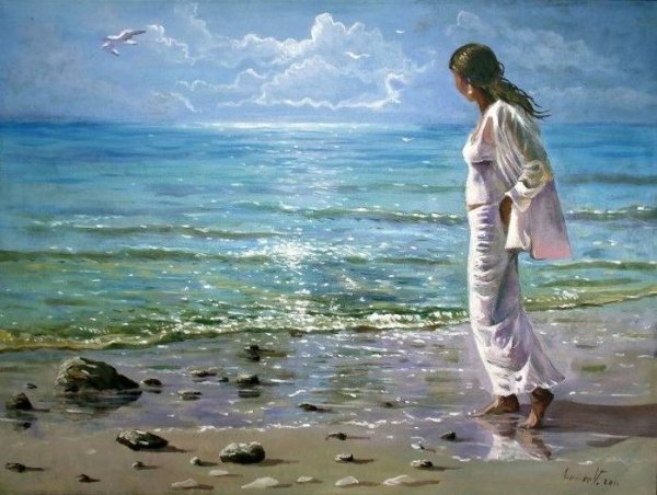 Картина маслом девушка у моря