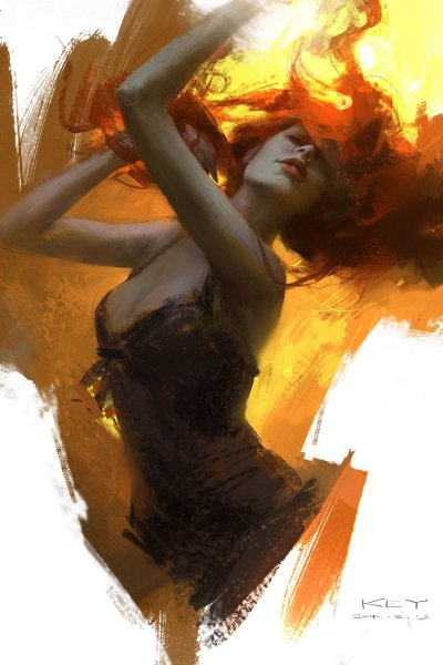 Рыжая девушка танцует