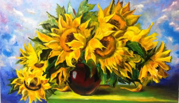 Картина с подсолнухами в хорошем качестве для печати на холсте