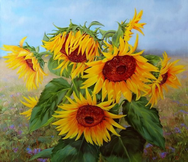 Модульная картина маслом Подсолнухи