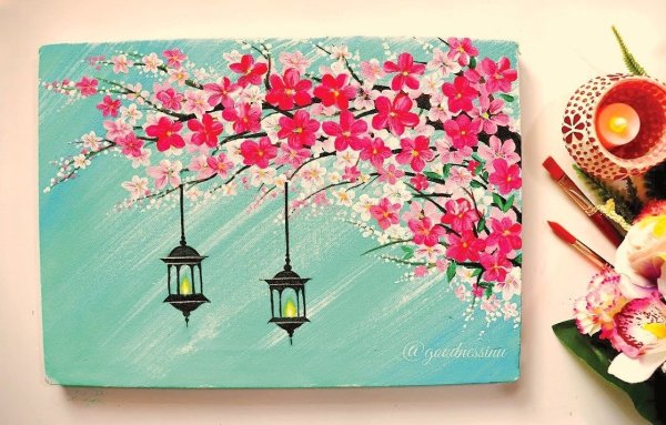 Сакура акриловыми красками