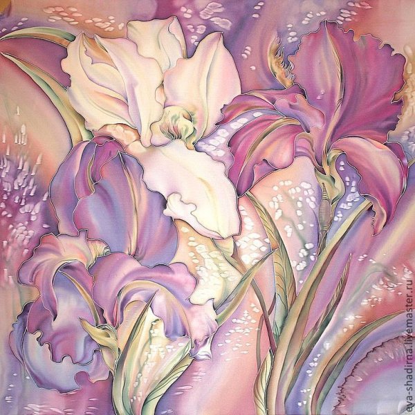 Роспись шарфа батик Ирис