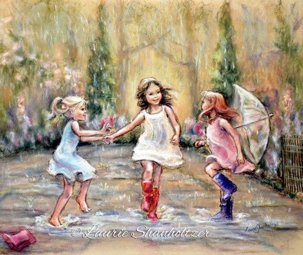 Дети под дождем живопись
