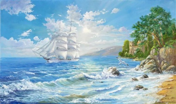 Живопись корабль у берега