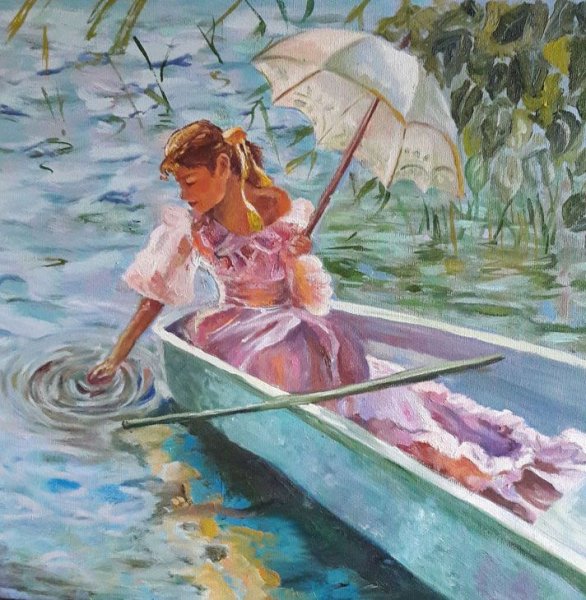 Девушка в лодке живопись