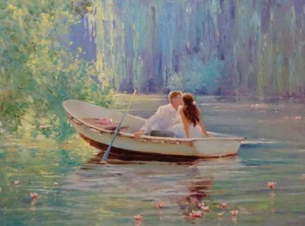 Девушка в лодке живопись